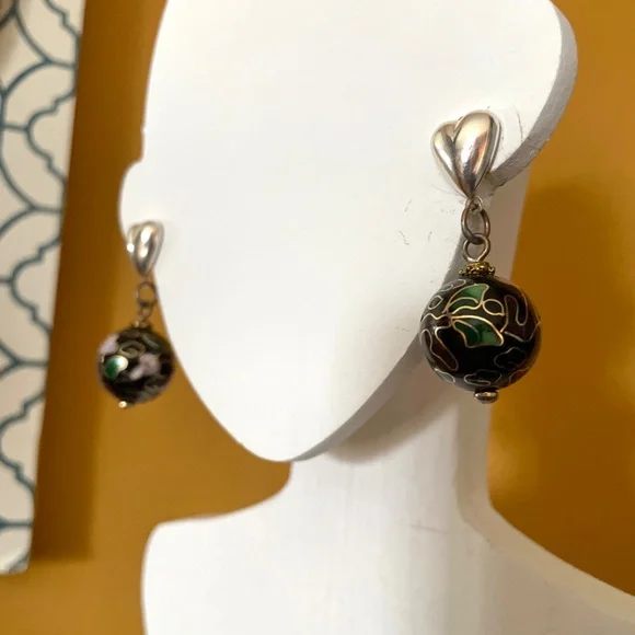 Black cloisonné Rounds, Masha Archer designer earrings
